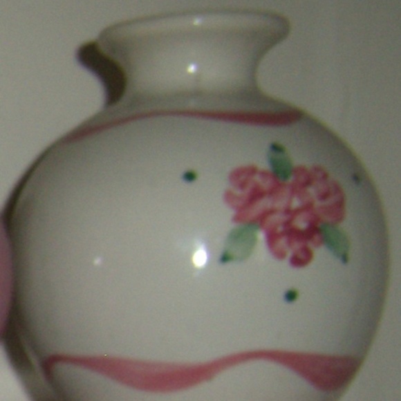 Vintage ivory pink ribbon round vase